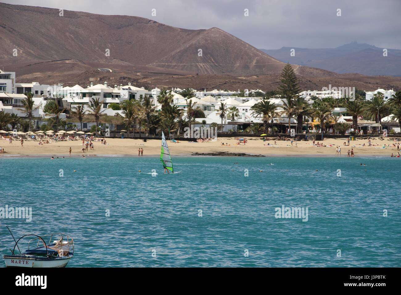 Spiaggia di Playa Las Cucharas, Costa Teguise, Lanzarote, Isole Canarie Foto Stock