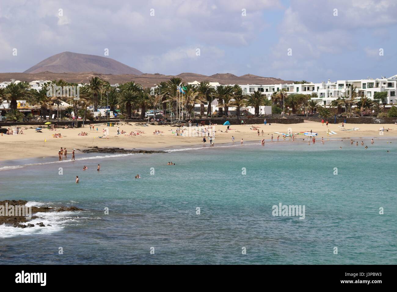 Spiaggia di Playa Las Cucharas, Costa Teguise, Lanzarote, Isole Canarie Foto Stock