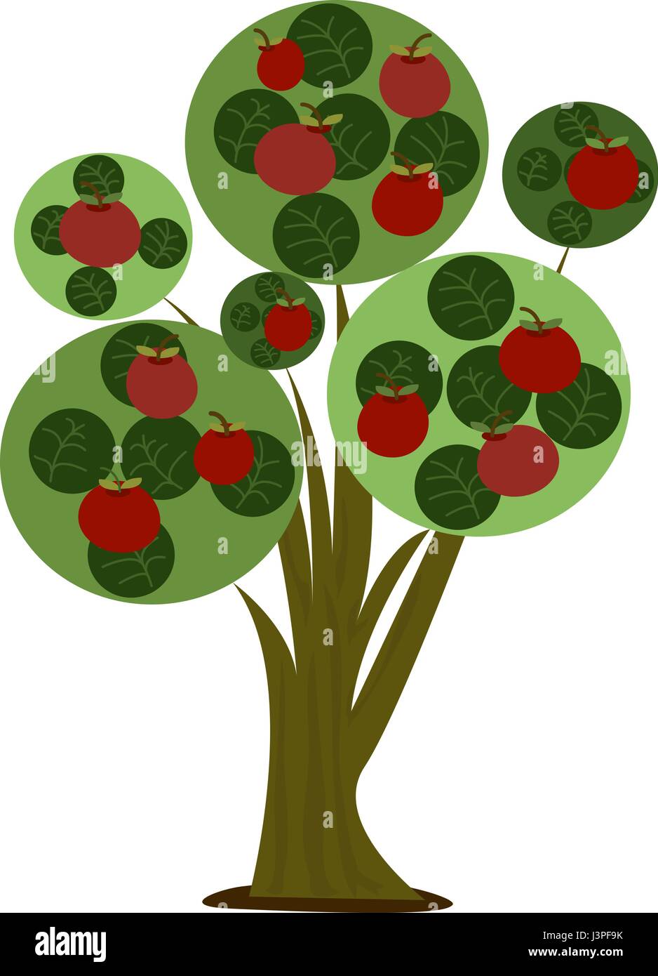 Apple Tree - Cartoon stilizzato illustrazione di un albero di mela Illustrazione Vettoriale