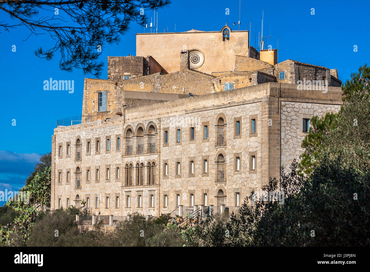 Santuari de Sant Salvador, Santuario de San Salvador, ex monastero, oggi con hotel Hostatgería Sant Salvador, vicino a città Felanitx, Mallorca, ES Foto Stock