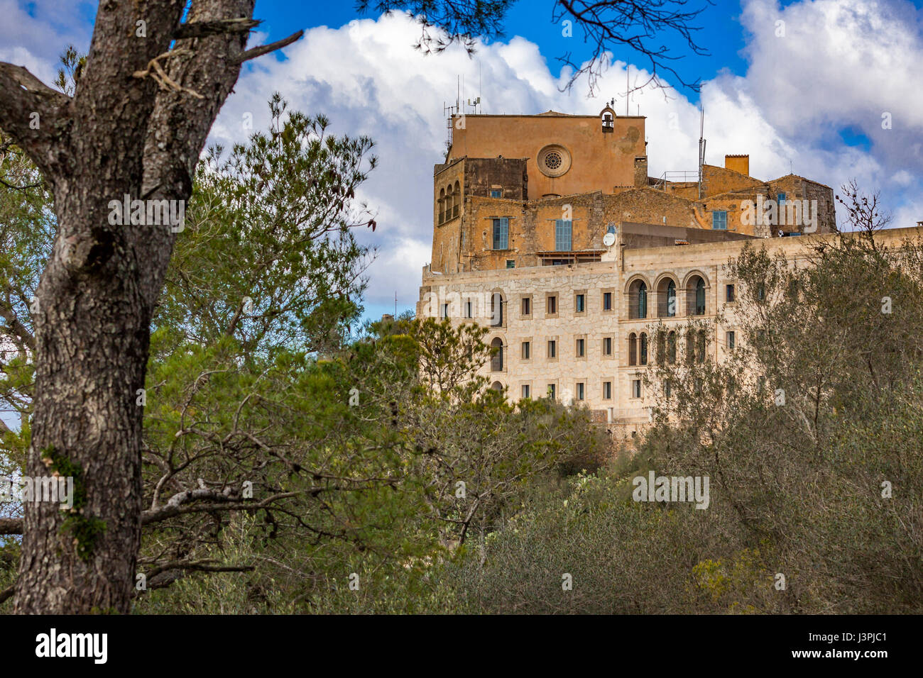 Santuari de Sant Salvador, Santuario de San Salvador, ex monastero, oggi con hotel Hostatgería Sant Salvador, vicino a città Felanitx, Mallorca, ES Foto Stock