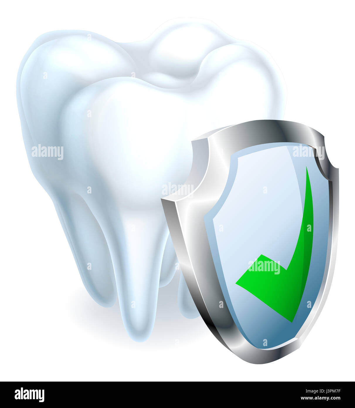 Un medico dental illustrazione di un dente essendo protetto da una protezione Foto Stock