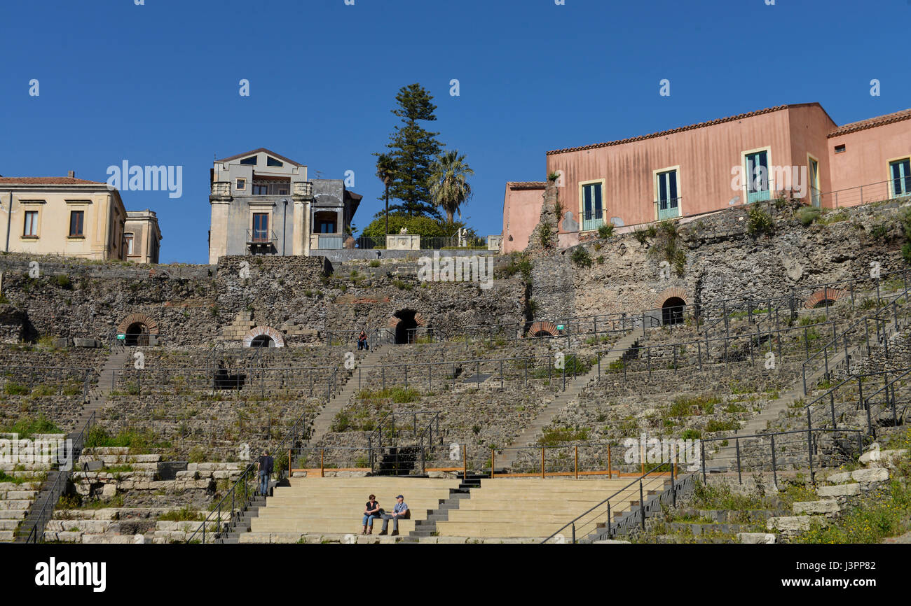 Teatro Romano, Via Vittorio Emanuele II, Catania, Sizilien, Italien Foto Stock