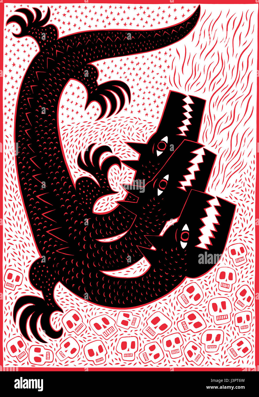 Tre cani. Disegnato a mano illustrazione editoriale. Foto Stock