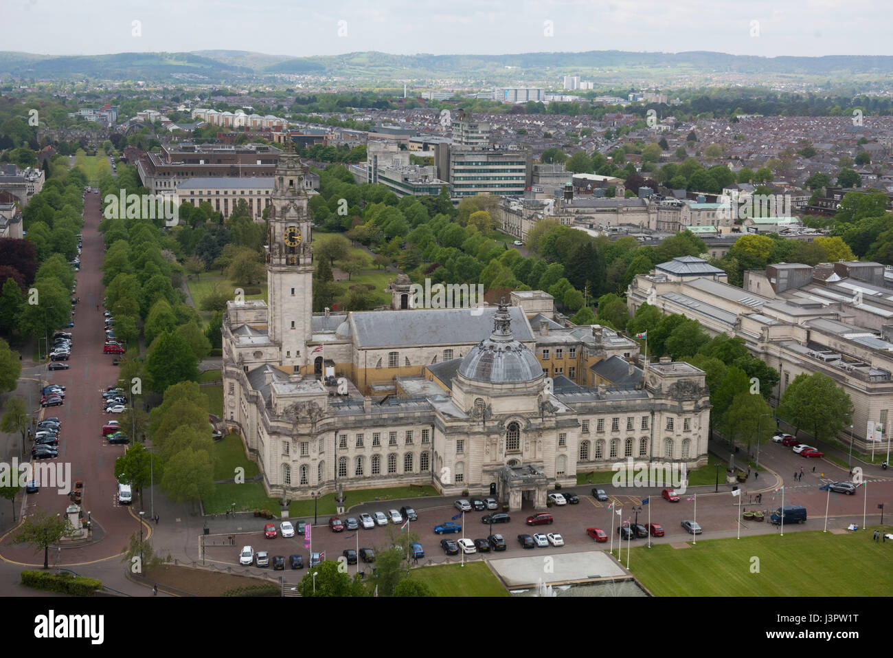 Generale vista aerea del Municipio di Cardiff, Galles, UK. Foto Stock