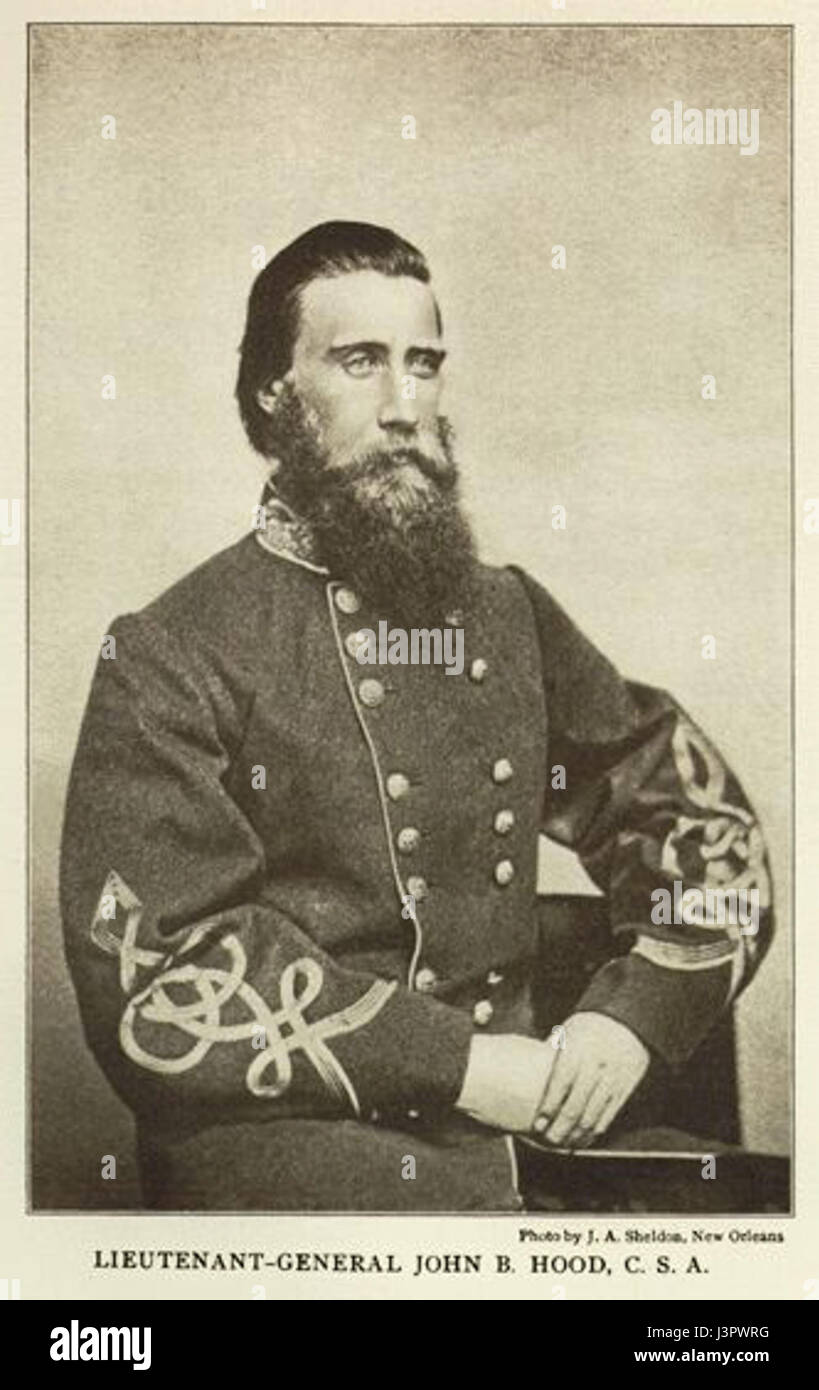 John B. Hood fu un generale confederato durante la guerra di secessione americana, noto per la sua leadership in battaglie come la battaglia di Atlanta e la battaglia di Franklin. La sua carriera militare è notevole per le sue decisioni tattiche e la leadership in circostanze difficili. Foto Stock