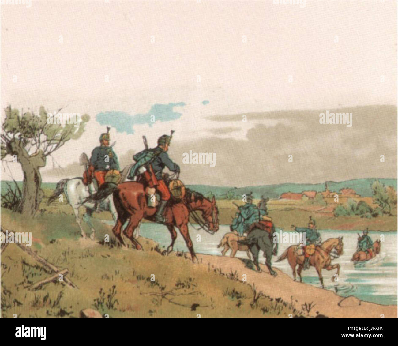 L'immagine raffigura un gruppo di ussari austro-ungarici nel 1910, membri dell'unità di cavalleria d'élite nell'Impero austro-ungarico, che mostra le loro uniformi e i regali militari. Foto Stock