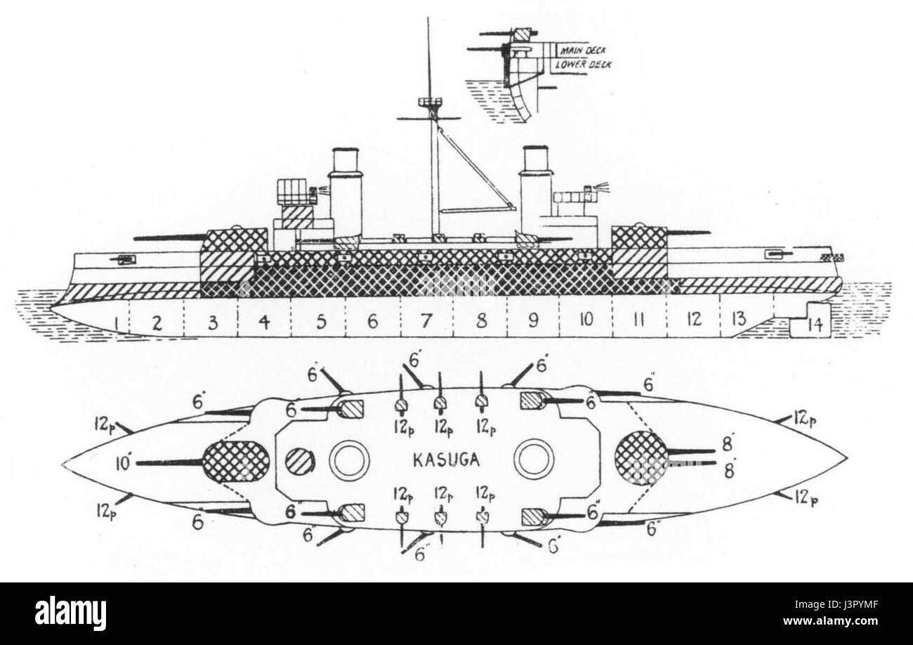 Il piano Kasuga si riferisce a una struttura o disegno storico del santuario Kasuga, situato a Nara, in Giappone. Si tratta di un significativo santuario shintoista, noto per il suo stile architettonico e l'importanza storica per la cultura e la religione giapponesi. Foto Stock