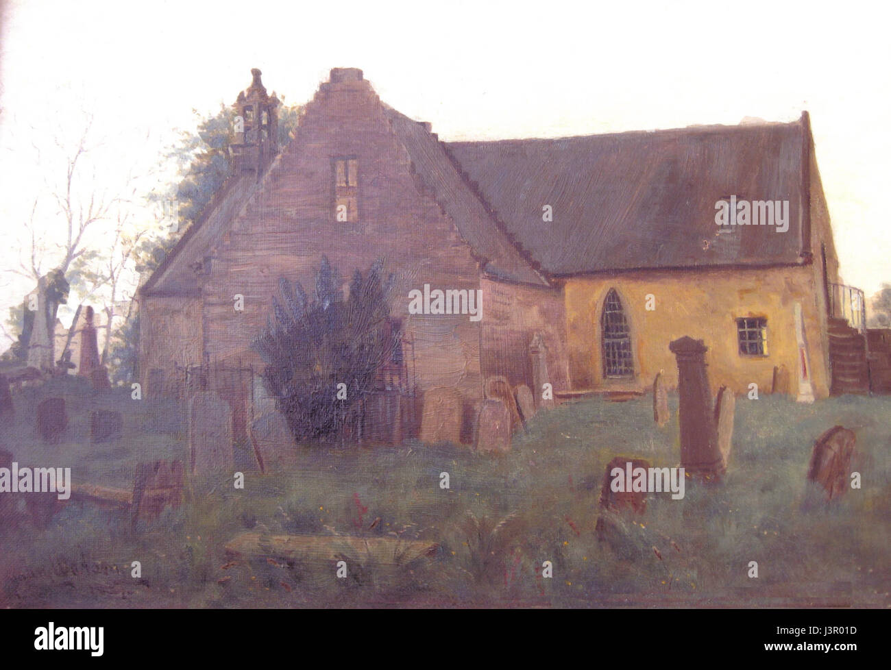 L'Old Saint Maurs Kirk a Kilmaurs, in Scozia, è una chiesa storica risalente a secoli fa. È un importante sito religioso e storico della regione, che riflette il patrimonio architettonico scozzese. Foto Stock