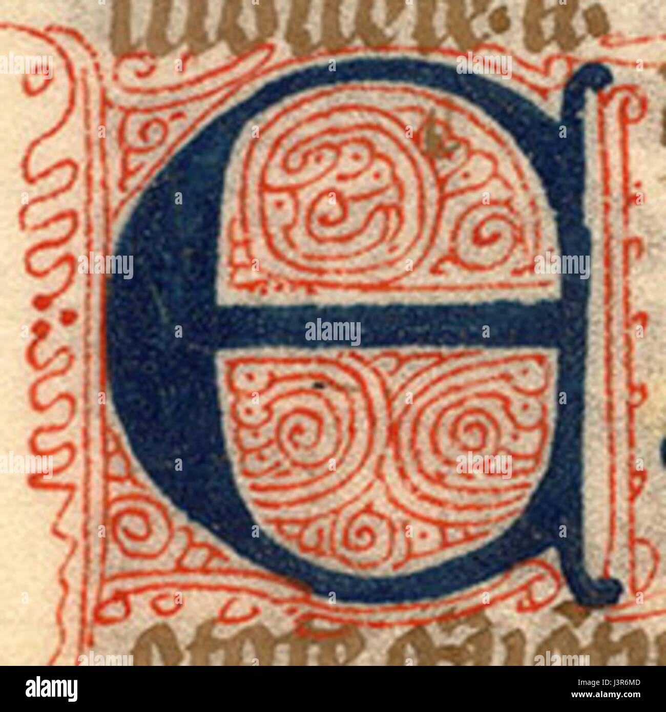 Un'immagine digitalizzata del folio 13v dal manoscritto 1309, 'iniziale e' tenutasi alla Bibliothèque Mazarine, Parigi. Il manoscritto presenta iniziali illuminate e una scrittura medievale. Foto Stock