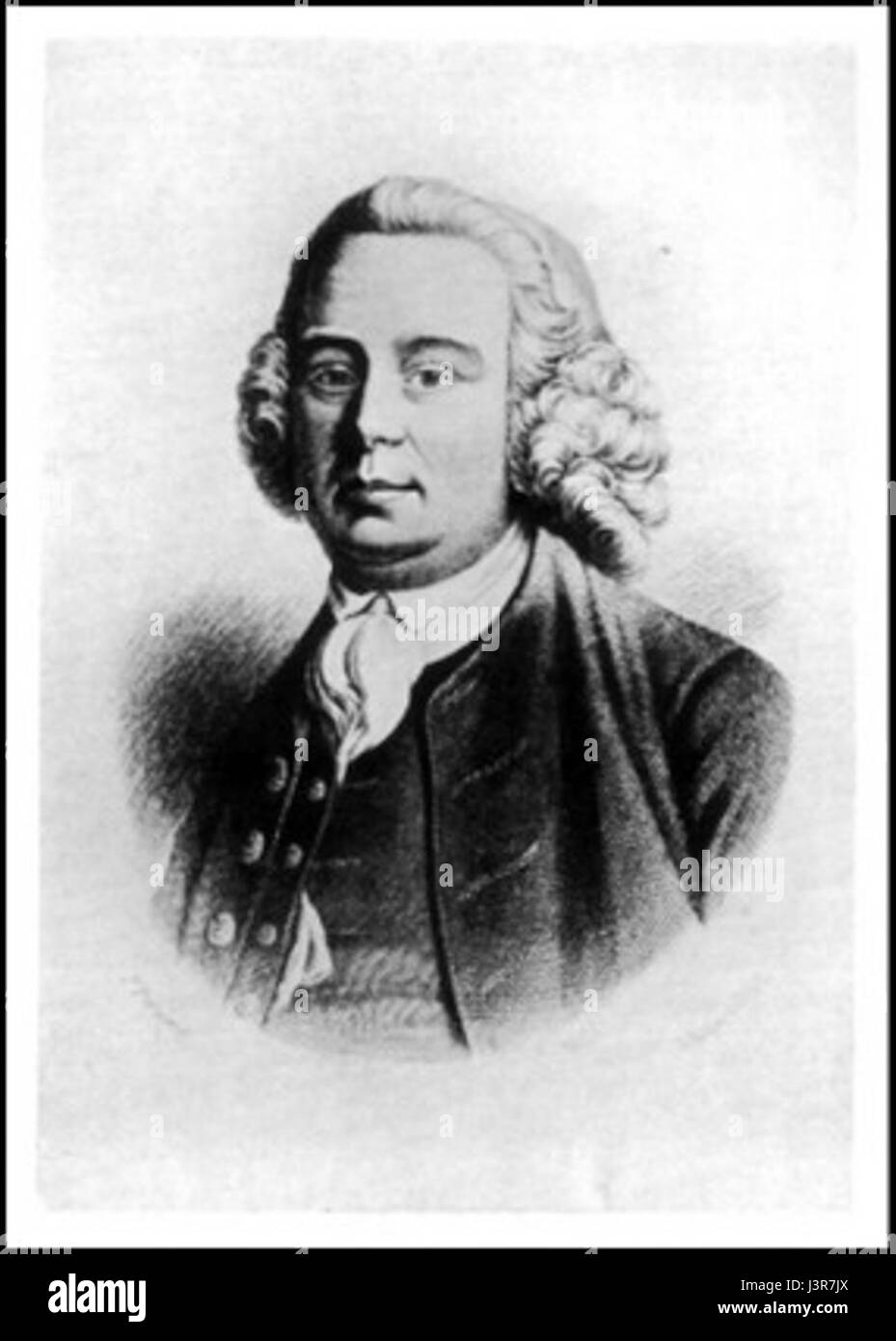 Un ritratto storico o una rappresentazione di James Brindley, un ingegnere civile inglese noto per il suo lavoro sui canali e i corsi d'acqua nel XVIII secolo. Foto Stock