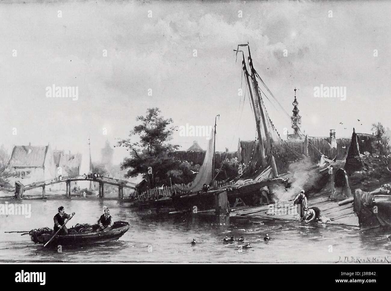 Johannes Hermanus Koekkoek Barend (1840 1912) Wharf presso il River Brink Foto Stock
