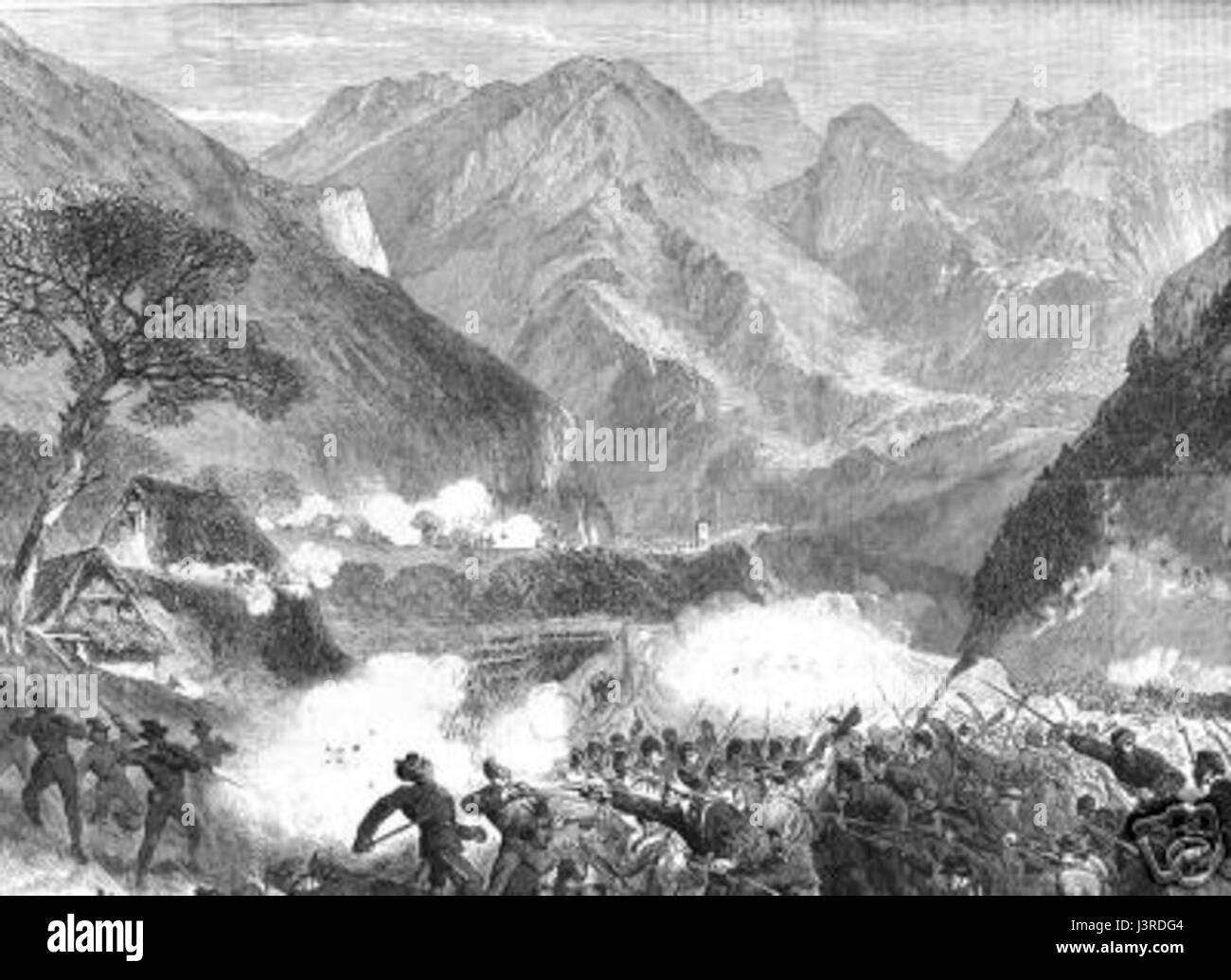 Illustrated London News 11 agosto 1866. Combattimento fra garibaldini e austriaci a Bezzecca Foto Stock