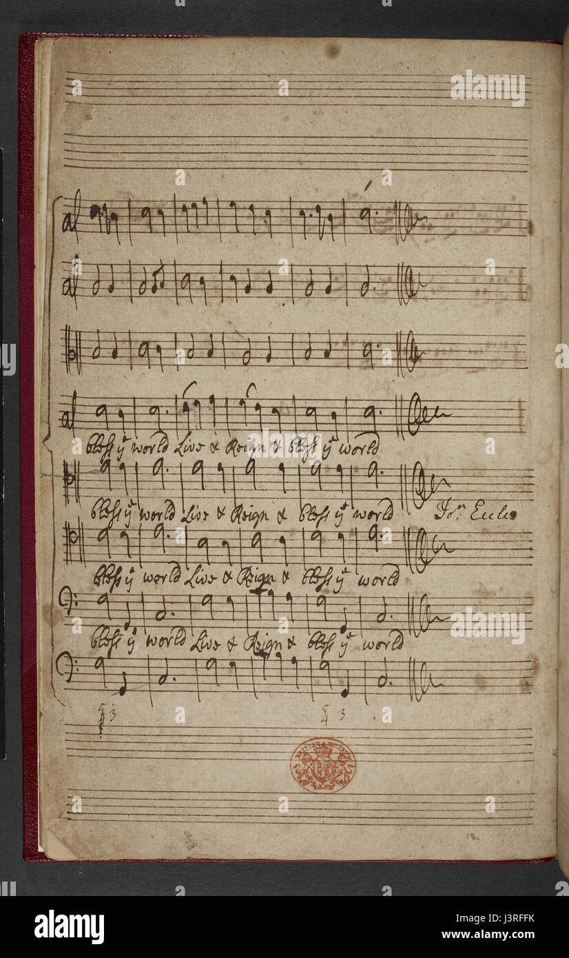 John Eccles ci ispirano, genius del giorno. (BL ADD MS 31456 f. 29v) Foto Stock