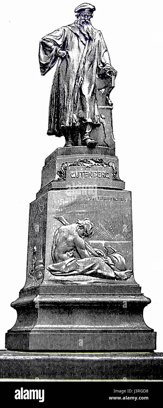 Johannes Gutenberg, l'inventore della stampa di tipo mobile, rivoluzionò l'industria della stampa nel XV secolo. Questa immagine probabilmente ritrae lui o la sua invenzione, fondamentale nella diffusione della conoscenza e nell'avvento del Rinascimento. Foto Stock