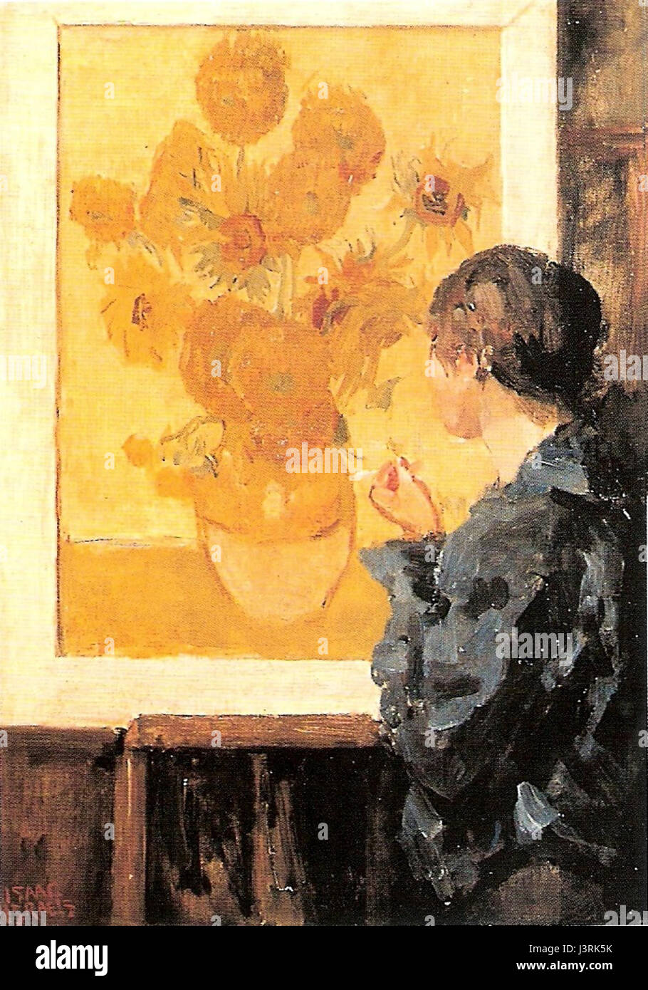 Il tributo di Isaac Israels a Vincent van Gogh si riflette in un dipinto ispirato allo stile espressivo di van Gogh. L'opera d'arte mostra vibranti pennellate e intensità emotiva, riecheggiando l'influenza della tecnica di van Gogh. Foto Stock