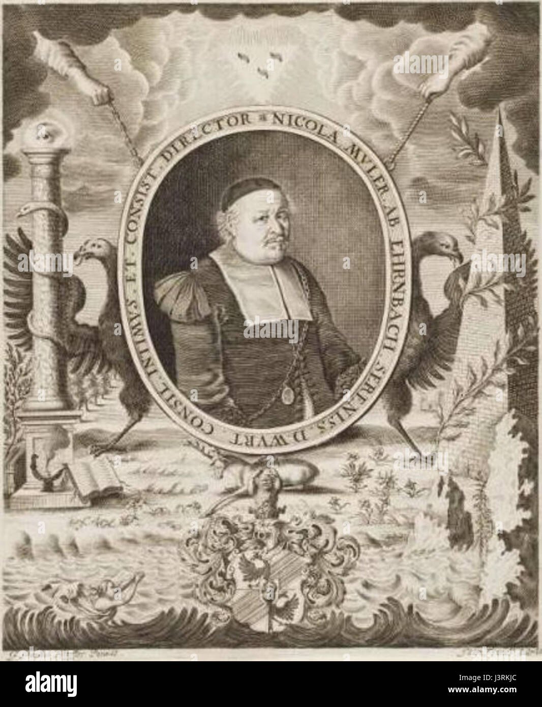 Johann Nikolaus Myler ab Ehrenbach fu una figura della storia europea, probabilmente coinvolta in affari militari o politici. Il suo nome indica un'eredità tedesca o austriaca, con potenziali legami con famiglie nobili. Un ulteriore contesto contribuirebbe a definire esattamente il suo contributo o ruolo. Foto Stock