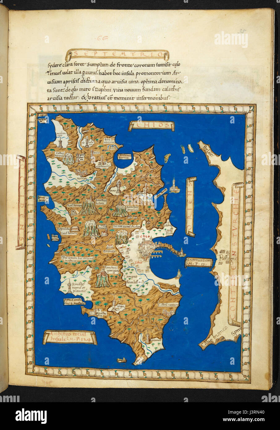 Insularium Illustratum è un manoscritto che presenta dettagliate raffigurazioni delle isole, probabilmente del primo periodo moderno, evidenziando l'esplorazione geografica. Foto Stock