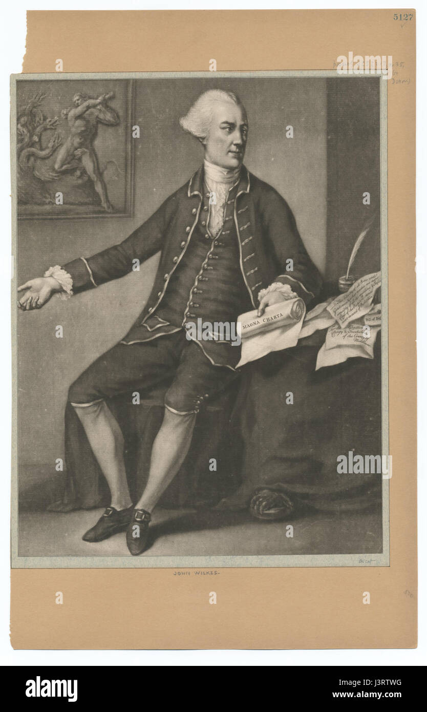 Un ritratto di John Wilkes, una figura chiave nella politica e nel giornalismo britannico durante il XVIII secolo, noto per la sua difesa delle libertà civili e delle riforme parlamentari. Foto Stock