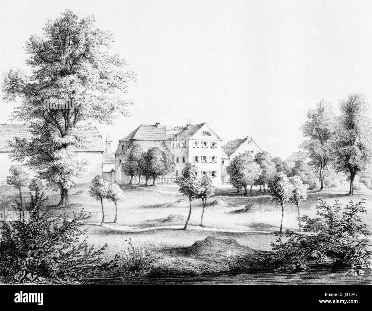 Klein Schweidnitz, un'opera di Heise pubblicata nel 1850, presenta una panoramica dettagliata della città di Klein Schweidnitz, nota per il suo significato storico nella regione slesiana dell'attuale Polonia. Foto Stock