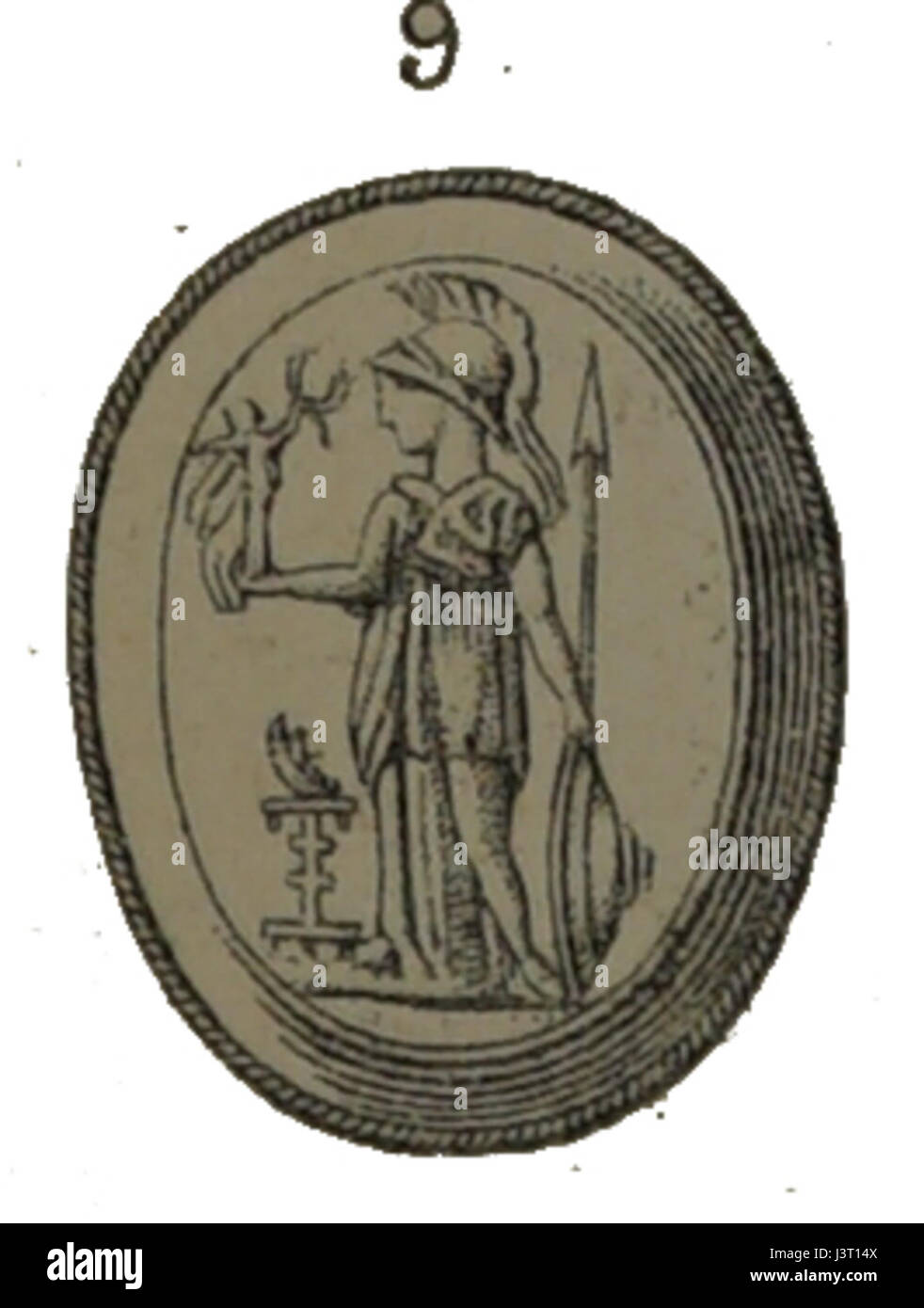 "Intaille Minerve" si riferisce a una gemma o a un'opera d'arte incisa, che probabilmente raffigura la dea Minerva, con una lavorazione artigianale dettagliata di un periodo antico o classico. Foto Stock