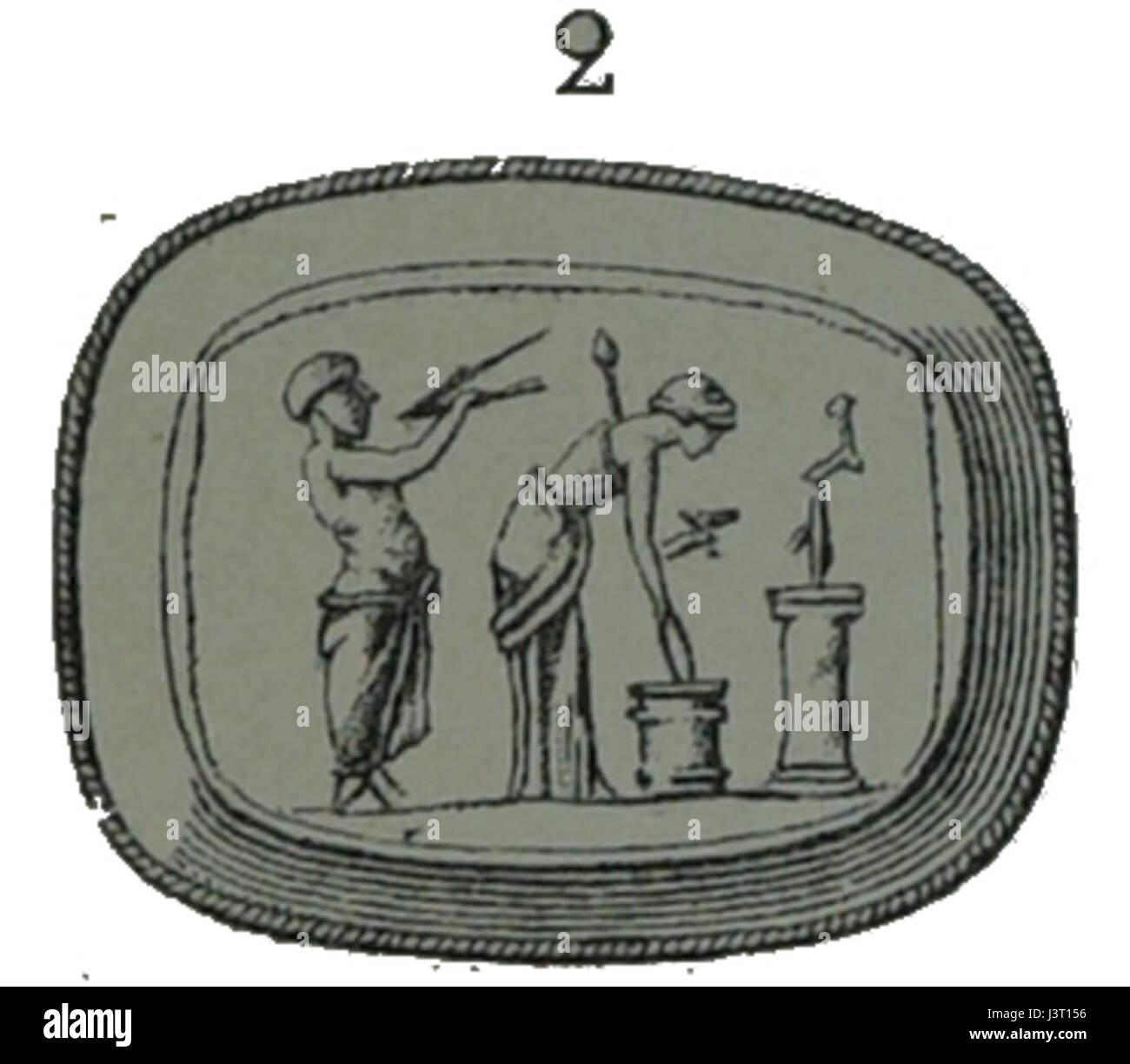 "Intaille Sacrifice priape" si riferisce a un intaglio o incisione raffigurante un sacrificio rituale associato a Priapo, un'antica divinità romana della fertilità. L'opera è una rappresentazione di riti religiosi dell'antichità. Foto Stock