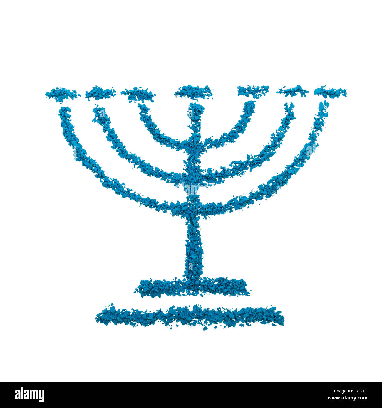 Jewish Hanukkah Menorah simbolo realizzata con polvere di colore, isolato su sfondo bianco Foto Stock
