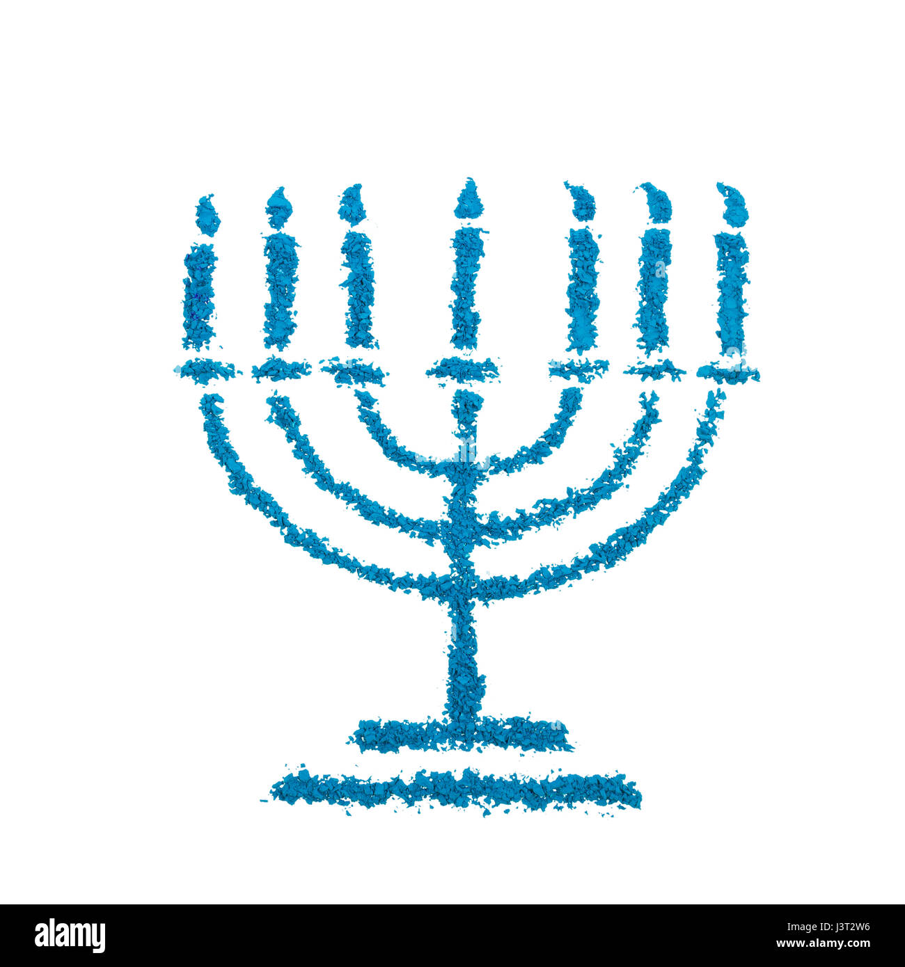 Jewish Hanukkah Menorah simbolo realizzata con polvere di colore, isolato su sfondo bianco Foto Stock