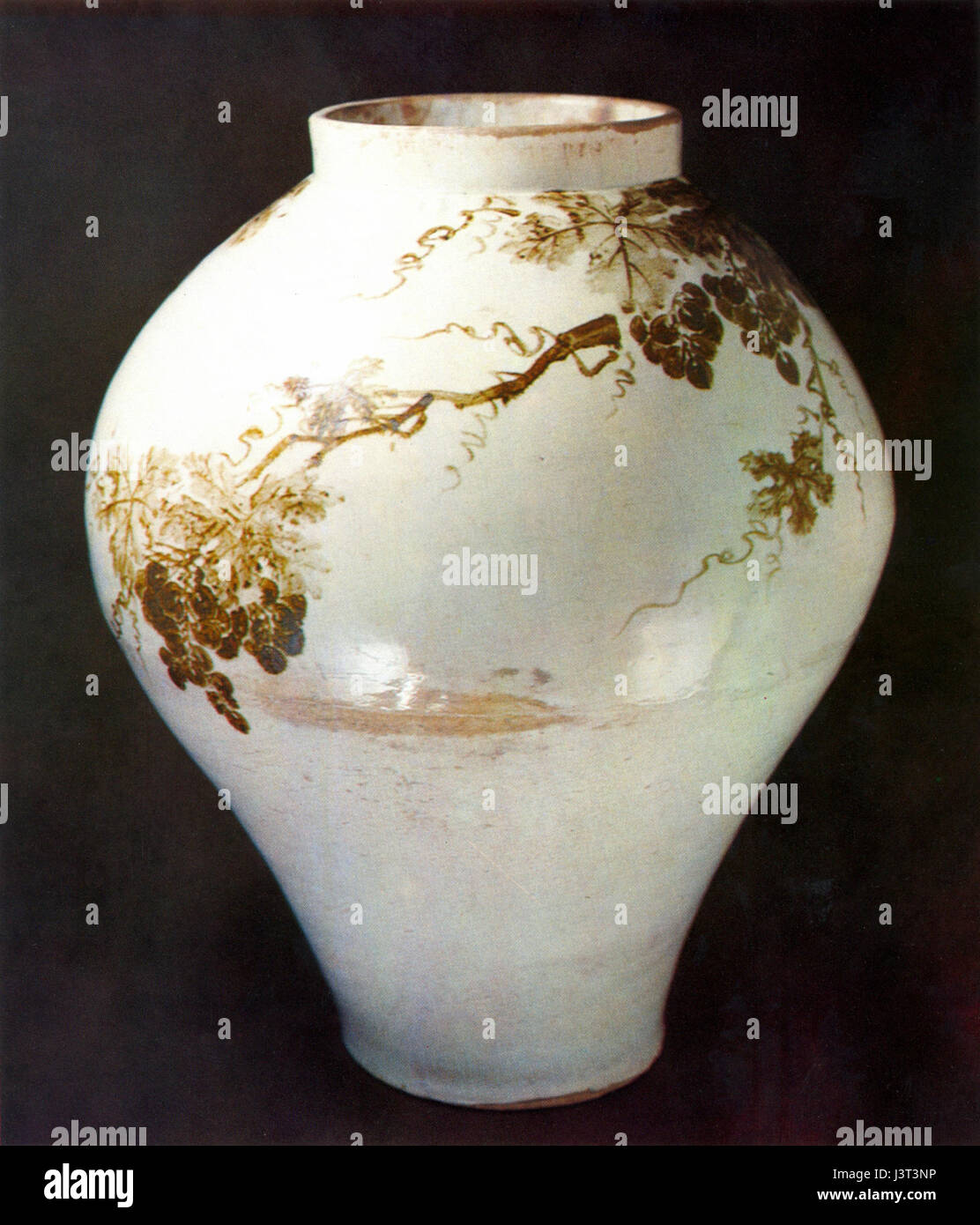 Joseon vaso di porcellana per tracciare il motivo delle uve con ossido di ferro Foto Stock