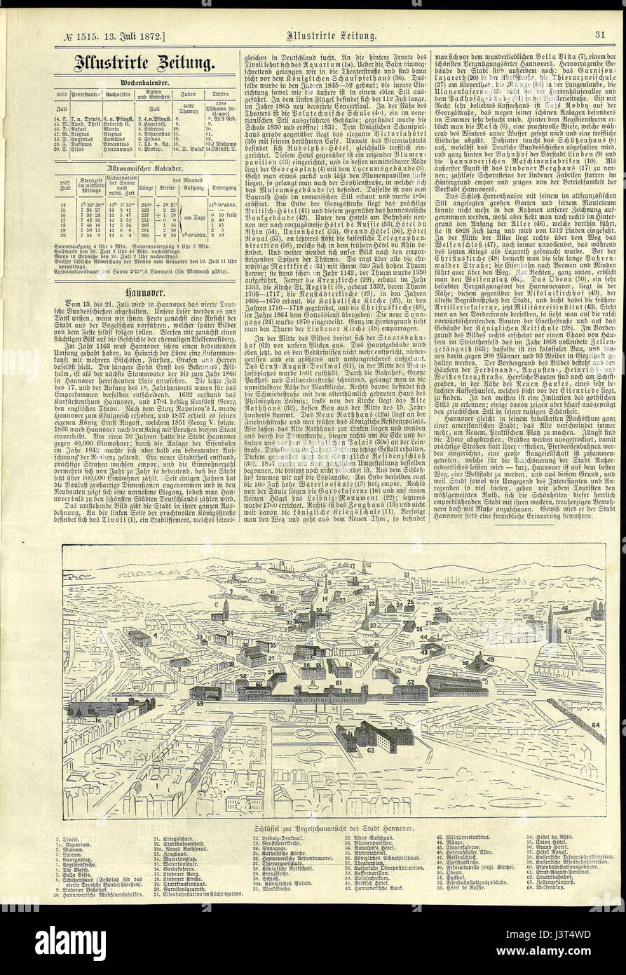 Questa pagina storica dell'Illustrirte Zeitung (13 luglio 1872, n. 1515) mostra illustrazioni d'epoca e articoli che riflettono la cultura e gli eventi europei del XIX secolo. Foto Stock