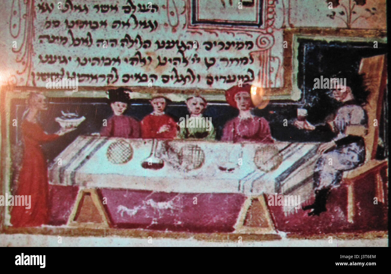 Joel ben Simeon Haggada è un testo ebraico, probabilmente un Haggadah, che presenta temi religiosi, pratiche liturgiche e significato culturale. Foto Stock