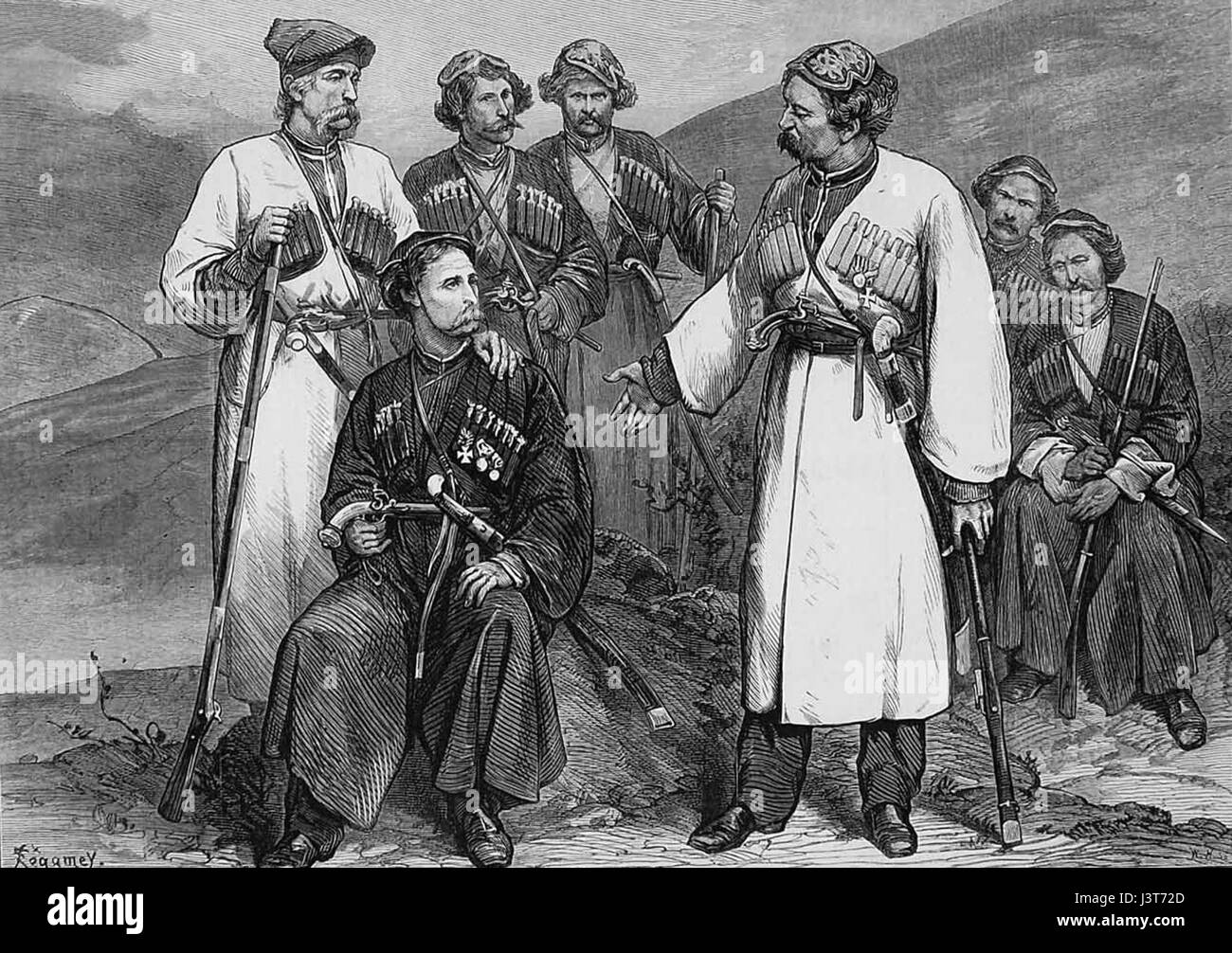 Questo si riferisce a un'edizione del 1873 del "Illustrated London News", un periodico britannico, incentrato sugli Imereziani, un popolo della regione dell'Imerezia in Georgia. Foto Stock