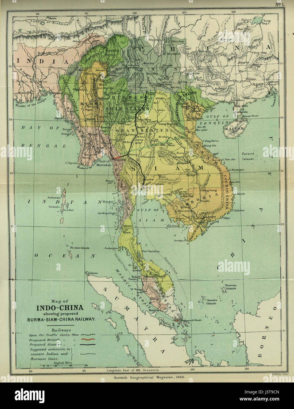 Indocina mappa 1886 Foto Stock