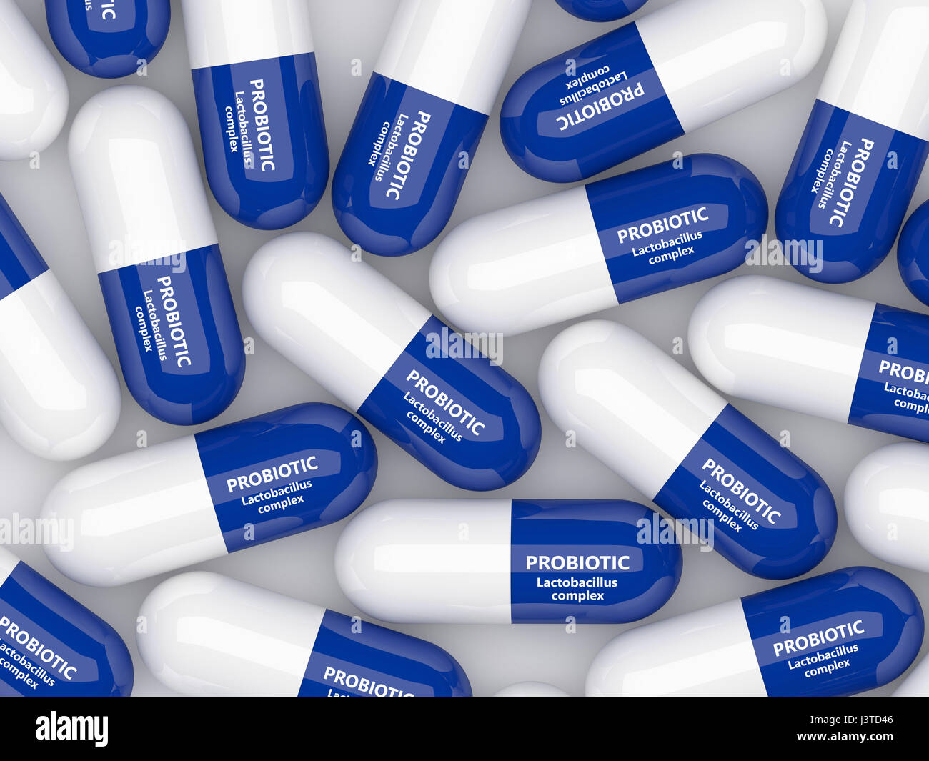 3D render di probiotico pillole isolate su sfondo bianco Foto Stock