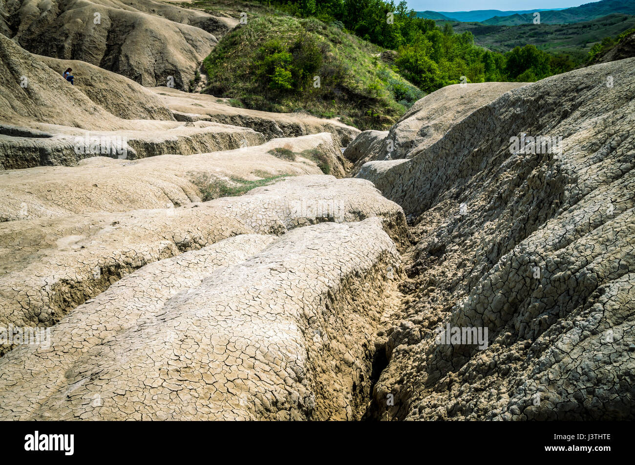 I vulcani di fango, Buzau contea, Romania. Attivi i vulcani di fango del paesaggio in Europa. Foto Stock