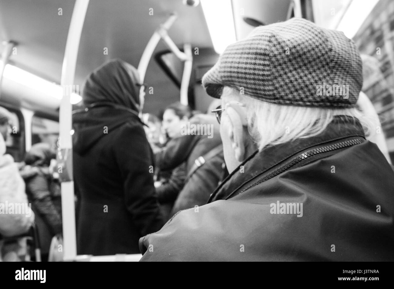 Vista interna di autobus di Londra. Foto Stock