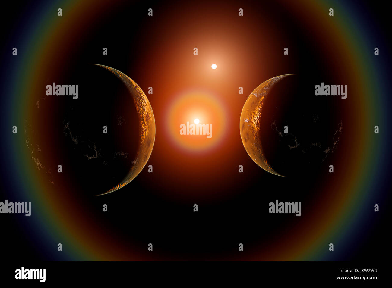 Alien sistema stellare binario. Foto Stock