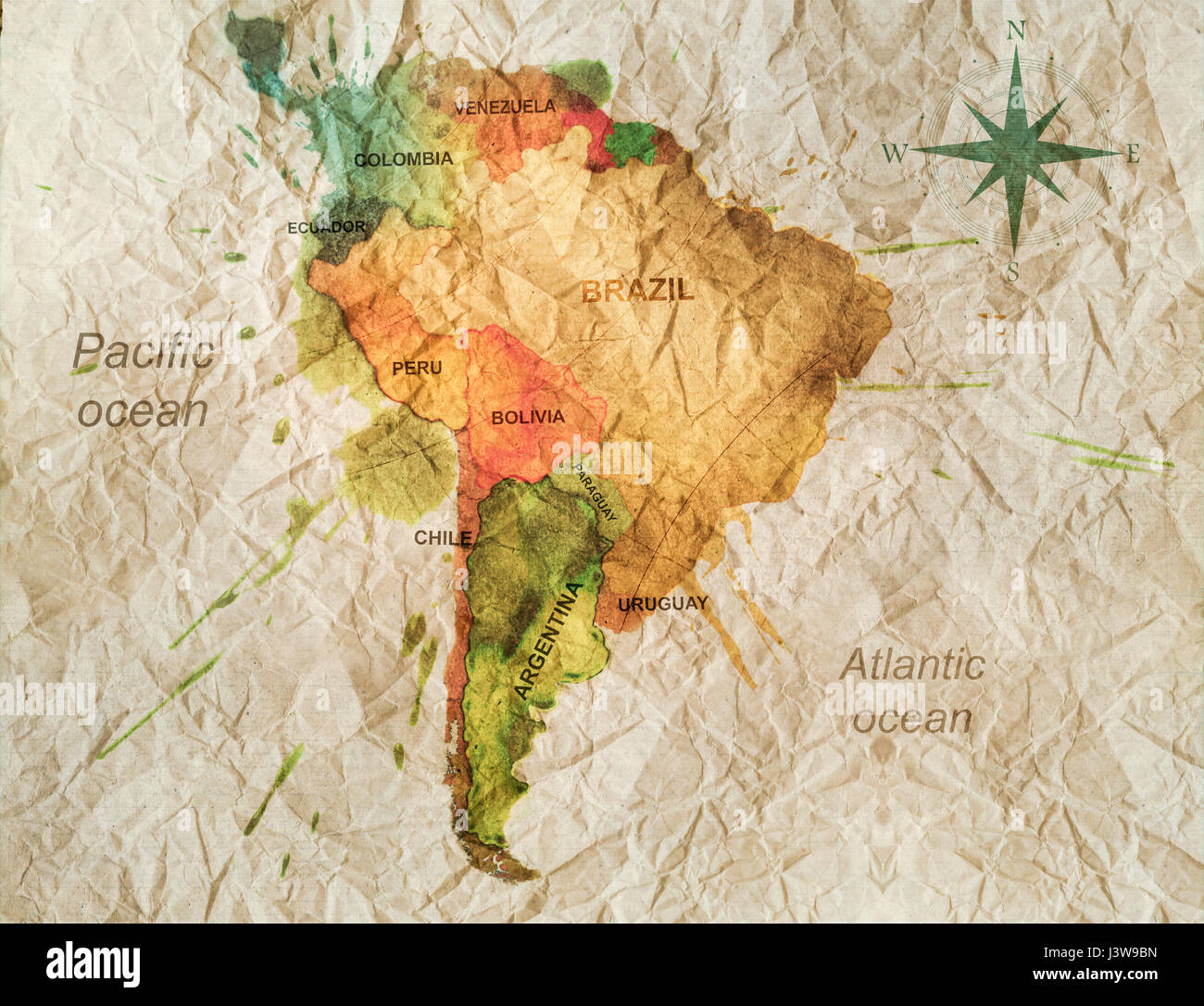 Sud America Mappa acquerello Foto Stock Sud America Mappa acquerello Foto Stock