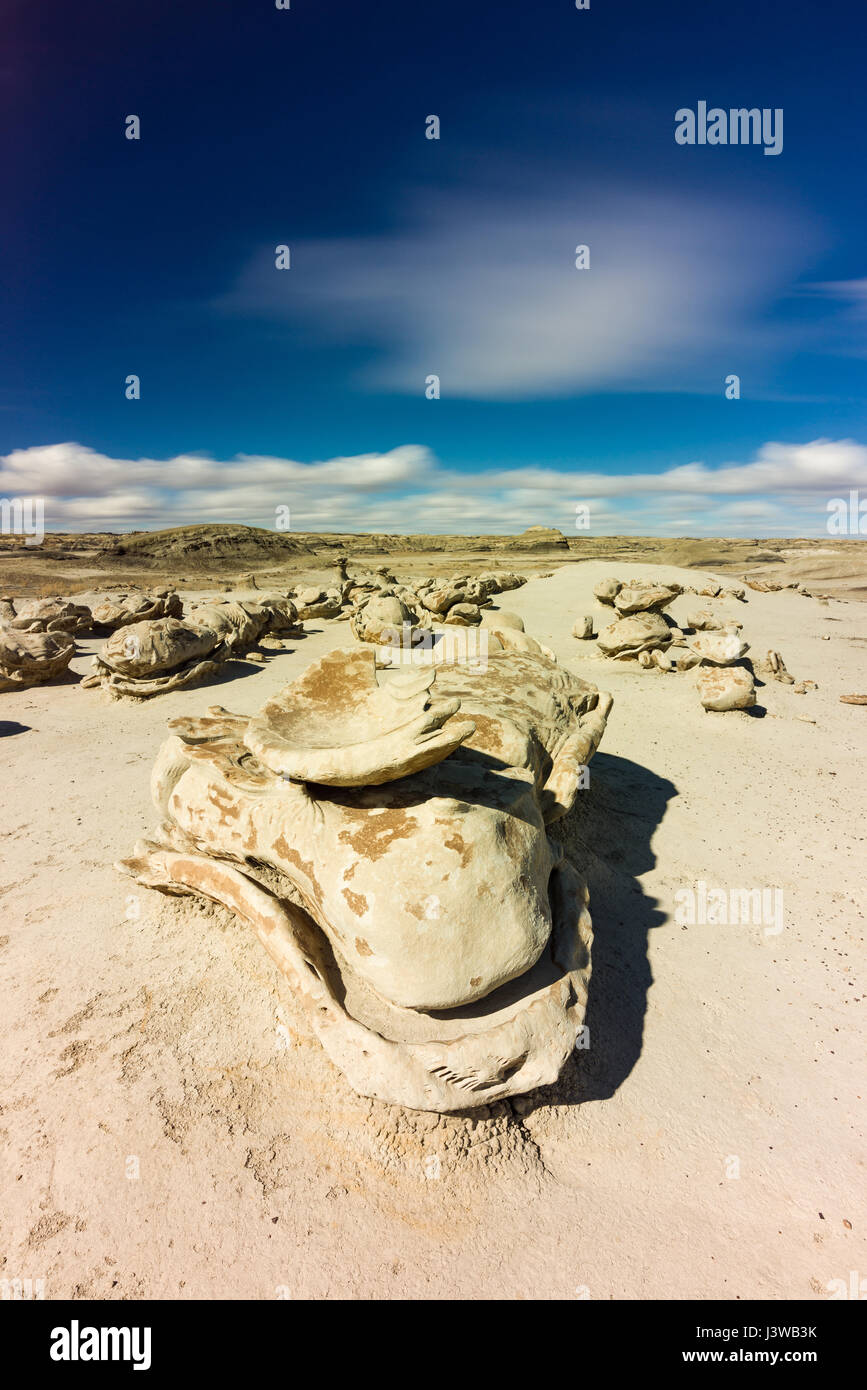 Bisti o De-Na-Zin Wilderness Area o badlands che mostrano formazioni rocciose uniche formate da erosione, New Mexico, USA Foto Stock