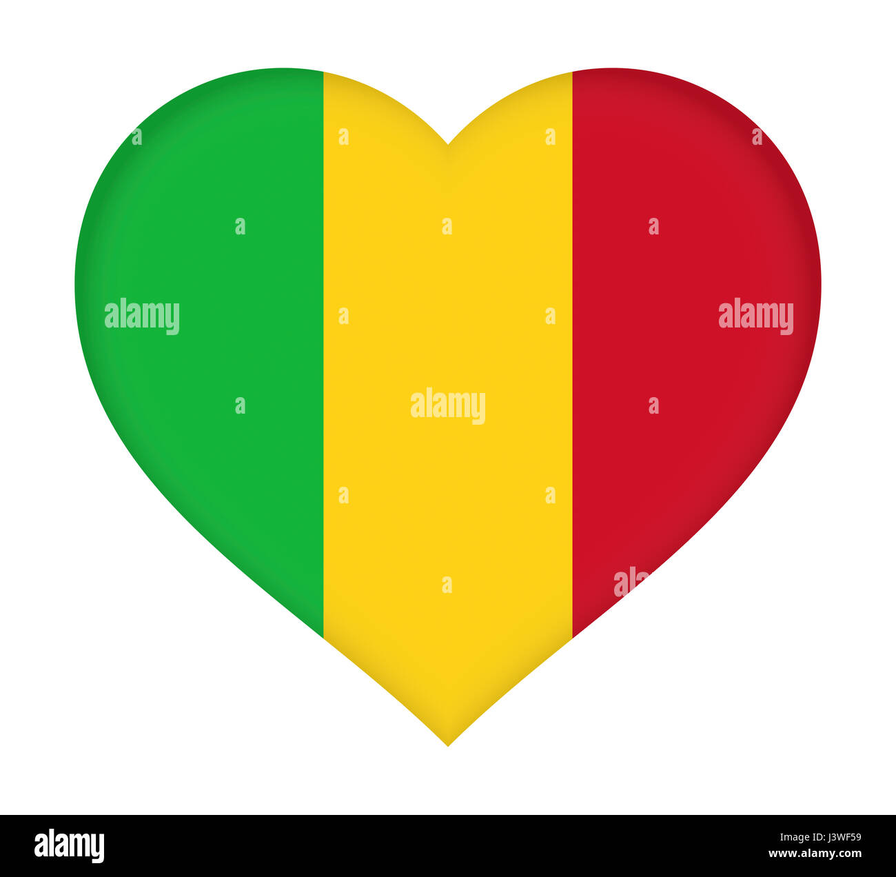 Illustrazione della bandiera del Mali conformata come un cuore. Foto Stock
