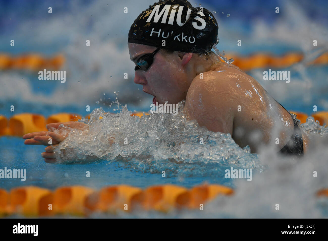 Bergen, Norvegia. 07 Maggio, 2017. Ida Hulkko di Finlandia fissato un terzo posto nella womens 50m breastroke knockoutfinal pubblicando un terzo round nuotare di 34,16 nel finale di credito: Kjell Eirik Irgens Henanger/Alamy Live News Foto Stock