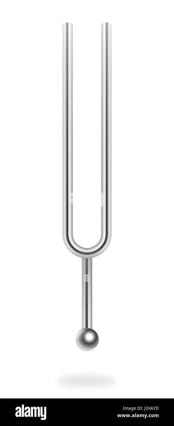 Diapason, attrezzature musicali - risonatore acustico per produrre un tono fisso - tridimensionale realistico illustrazione su bianco bac Foto Stock