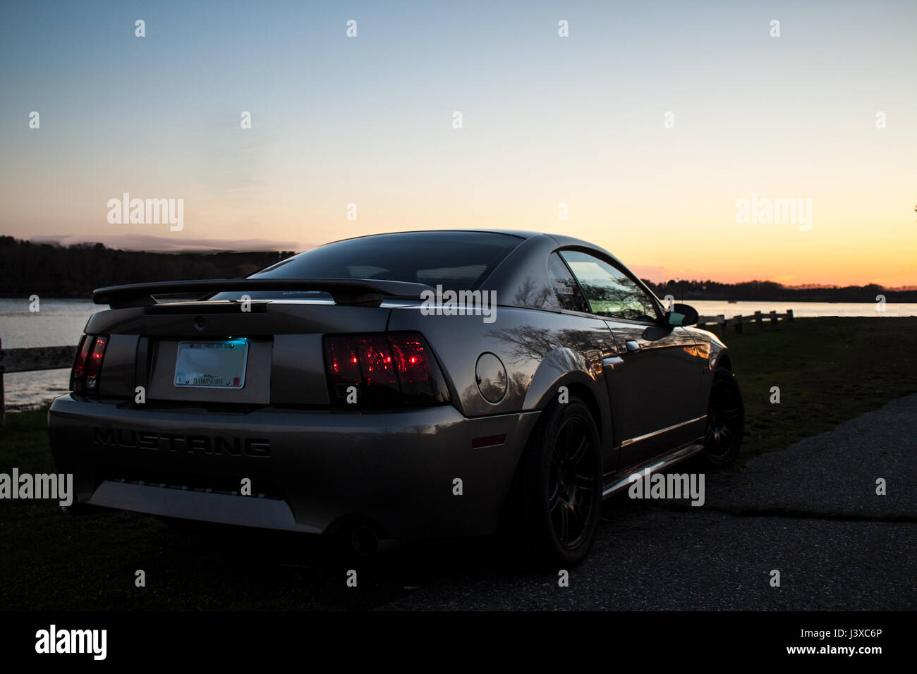 Un incredibile foto posteriore del grigio minerale 2001 Mustang GT. Foto Stock