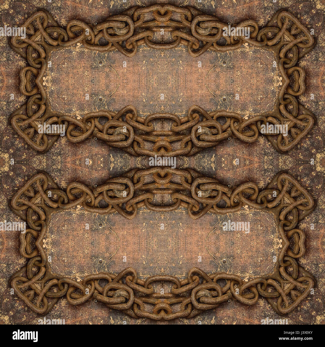 Grunge retrò in legno sfondo senza giunture, vecchio di ferro arrugginito telaio a catena. Foto Stock