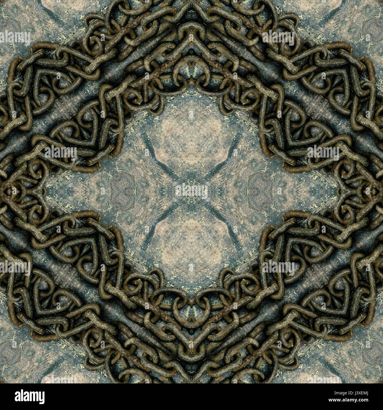 Grunge retrò in legno sfondo senza giunture, vecchio di ferro arrugginito telaio a catena. Foto Stock