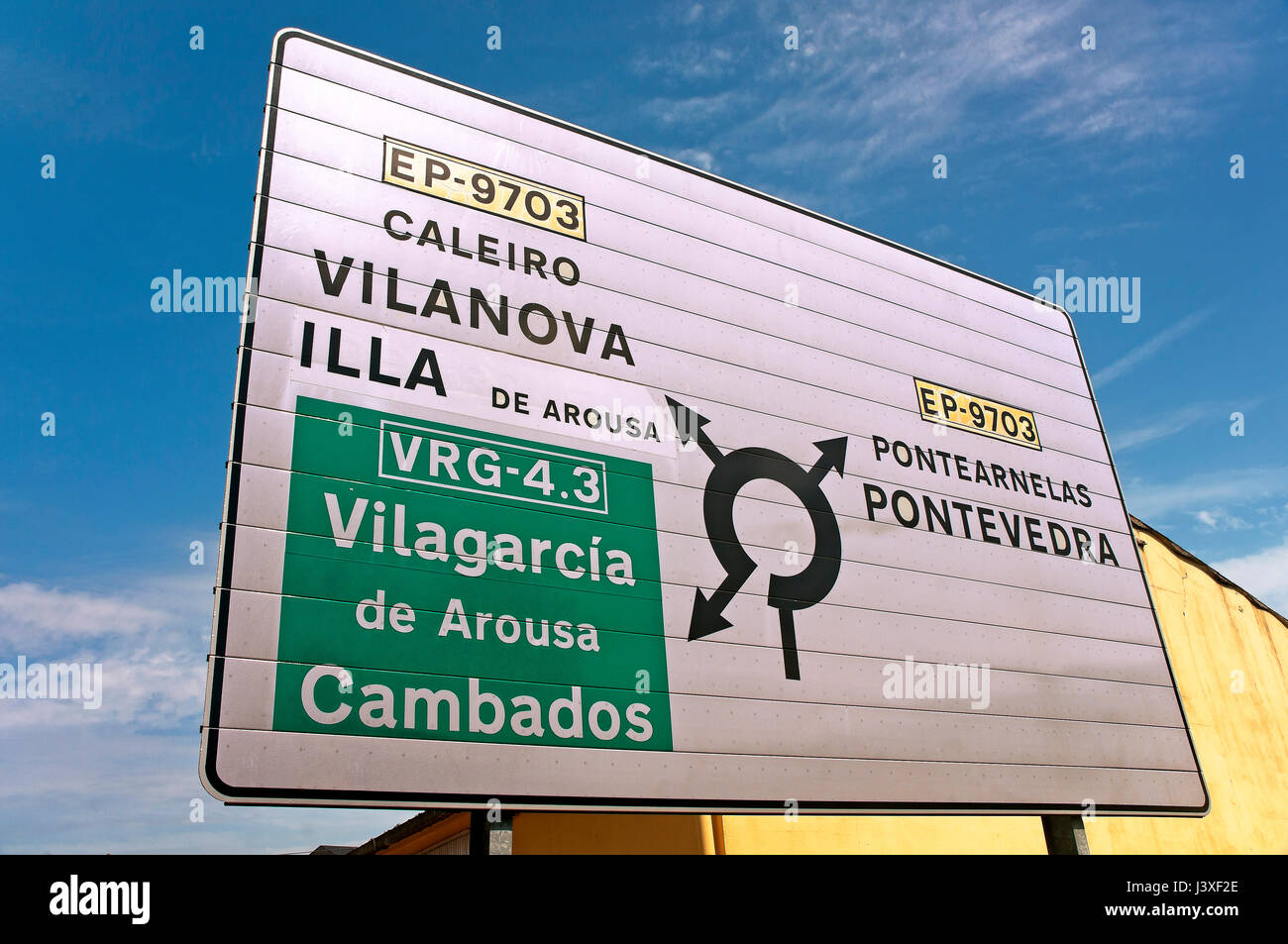 Segnale di traffico, provincia di Pontevedra, nella regione della Galizia, Spagna, Europa Foto Stock
