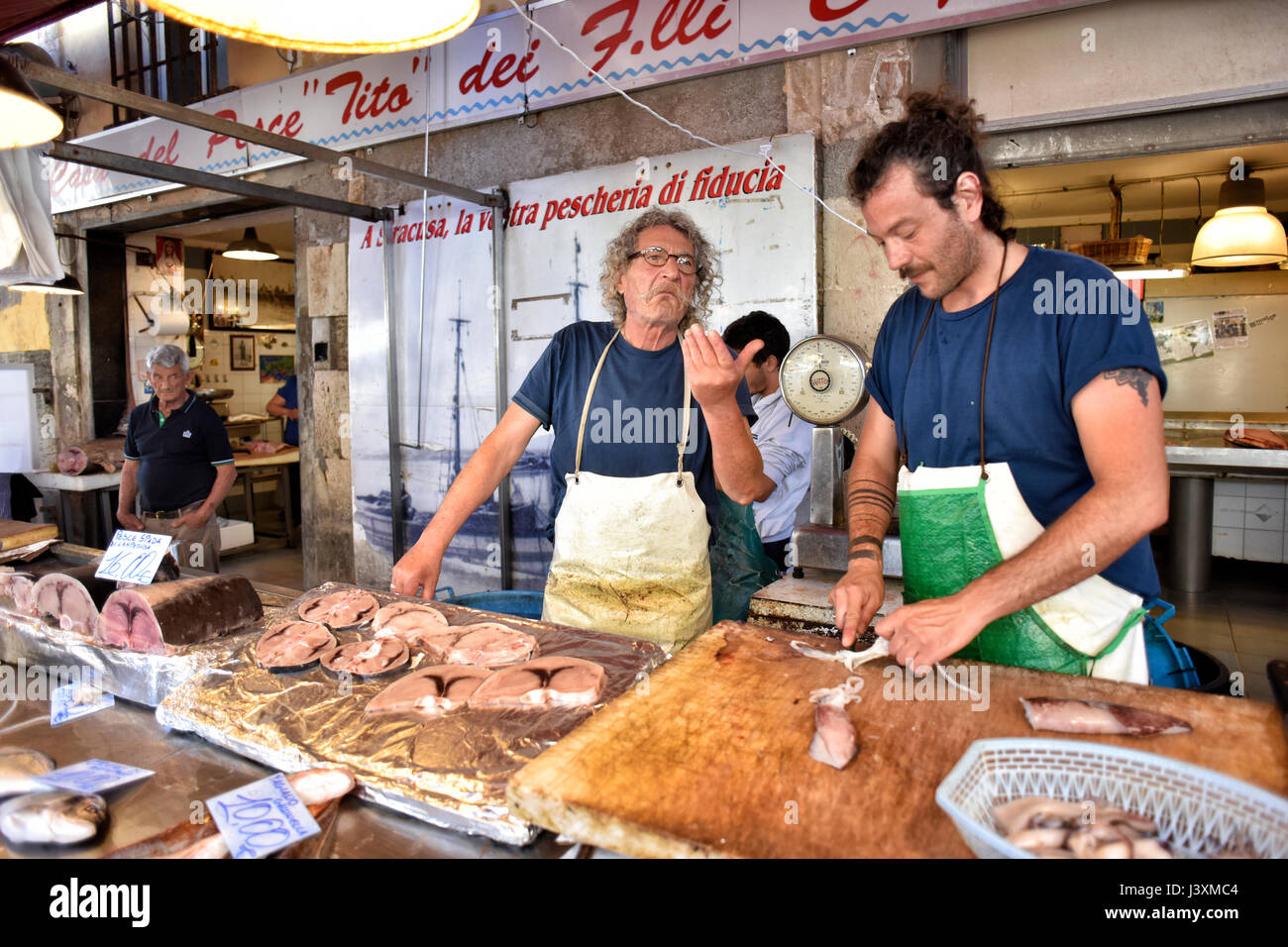 Reportage fotografie di italiano cibo mediterraneo e il mercato del pesce Foto Stock