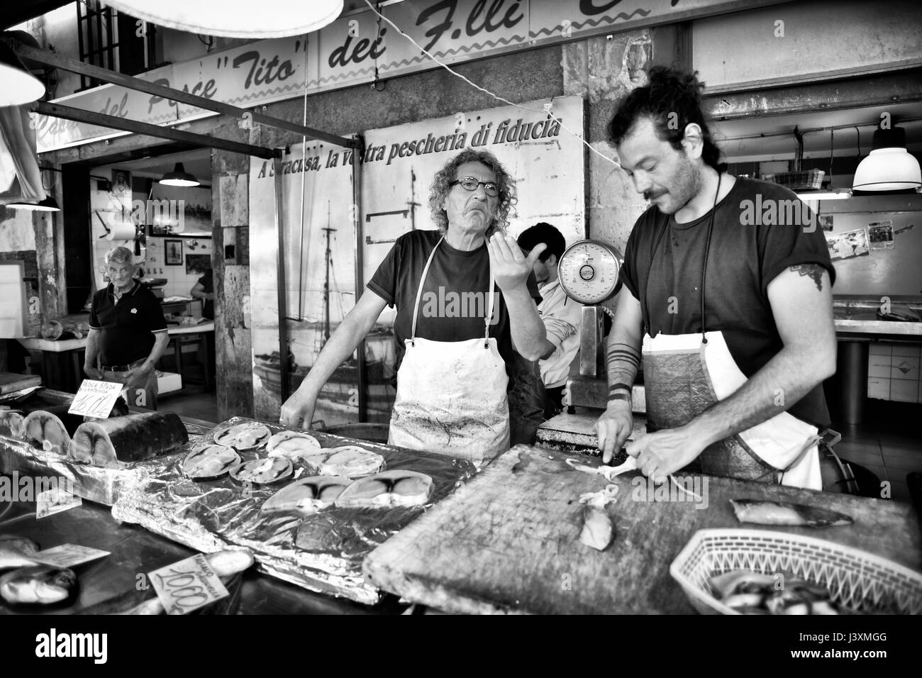 Reportage fotografie di italiano cibo mediterraneo e il mercato del pesce Foto Stock