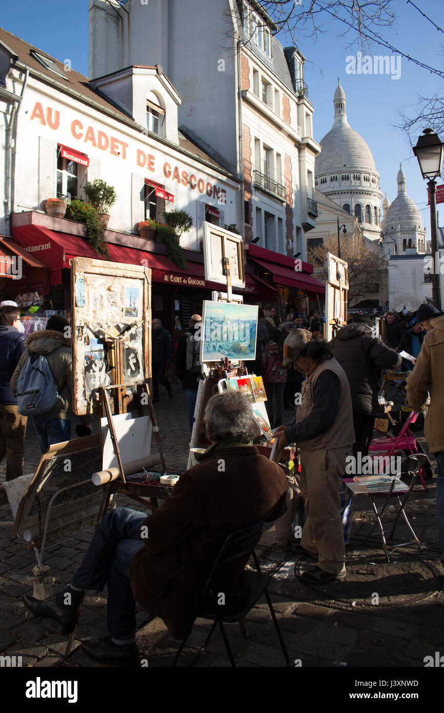Place du Tertre butte Montmartre pres du Sacre coeur Foto Stock
