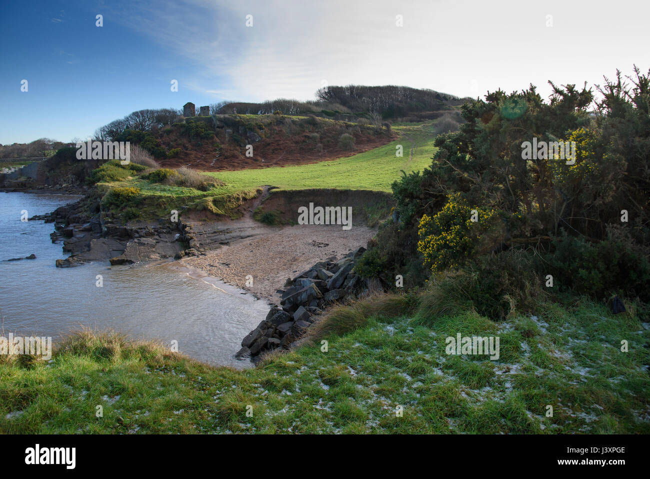 Piccola spiaggia a testa di Heysham, inferiore Heysham, Lancaster, Lancashire. Foto Stock